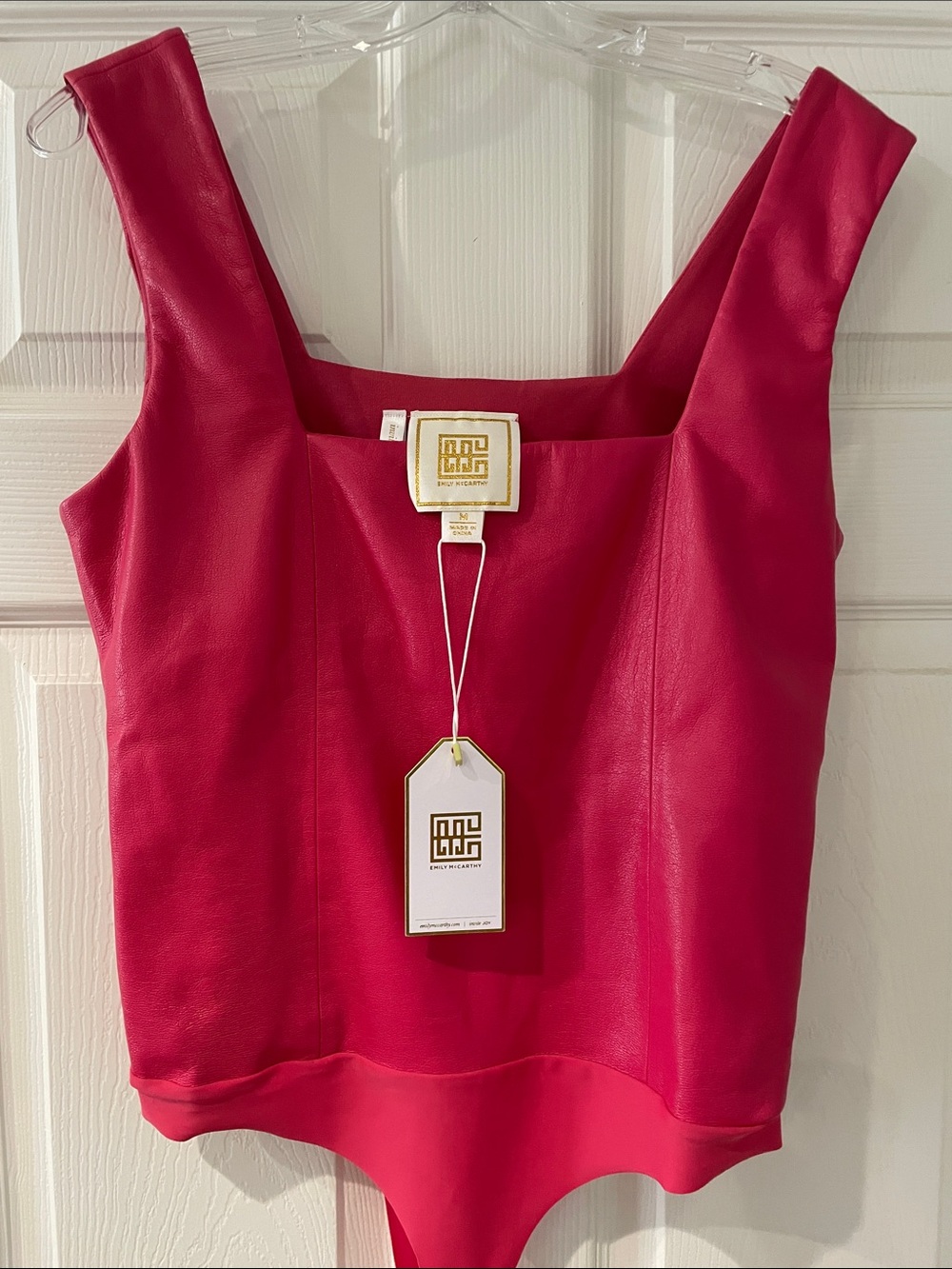 NWT Emily McCarthy Fuchsia Square-Neck Sleeveless Bodysuit